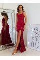 Square Neck Sleeveless Long Velvet Sequin Prom Dress with Slit for Sale