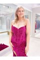 Long Sweetheart Sleeveless Sweep Train Velvet Sequin Prom Dress with Slit for Sale