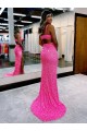 Long V-Neck Sleeveless Sweep Train Velvet Sequin Prom Dress with High Slit for Sale