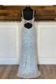 V-Neck Sleeveless Long Sweep Train Velvet Sequin Prom Dress for Sale