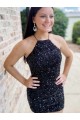 Halter Sleeveless Short Velvet Sequin Prom Dress for Sale