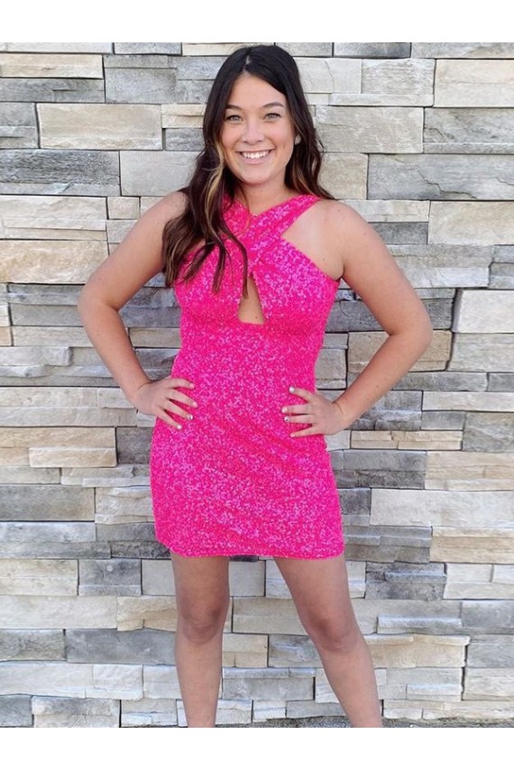 Halter Sleeveless Short Velvet Sequin Cocktail Prom Dress for Sale
