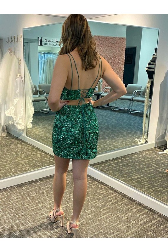 V-Neck Sleeveless Short Velvet Sequin Prom Cocktail Dress for Sale