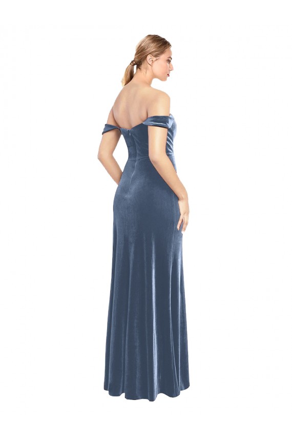 Draped Sleeves Wide Scoop Neck Off the Shoulder Velvet Prom Dress for Sale