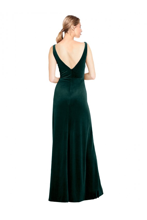 Sleek V-Neck Long Velvet Prom Dress with Side Slit for Sale