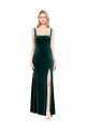 Square Neck Full Length Velvet Prom Dress with Side Slit for Sale
