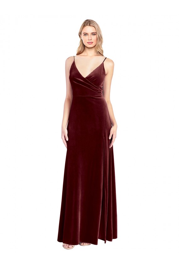Faux Surplice Neckline Slim A-Line Long Velvet Prom Dress for Sale
