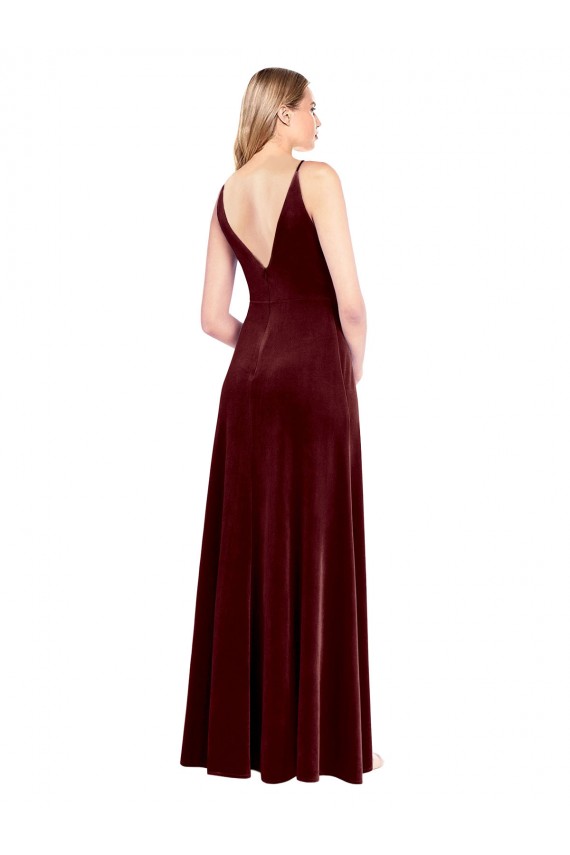 Faux Surplice Neckline Slim A-Line Long Velvet Prom Dress for Sale