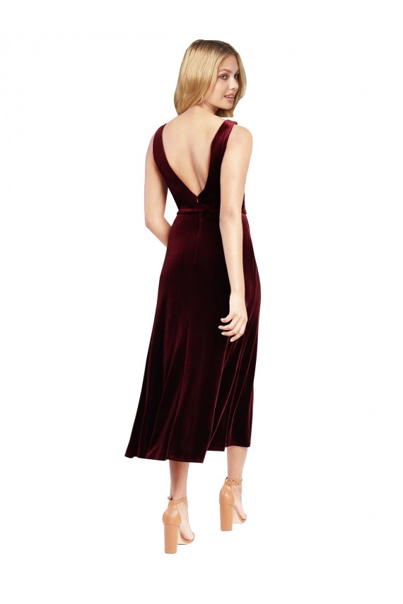 Daring Plunging V-Neckline Short Midi Length Velvet Cocktail Prom Dress / Homecoming Dress for Sale