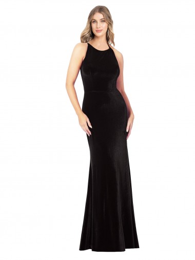 Vintage Velvet High Neck Prom Dress with Strappy Back for Sale