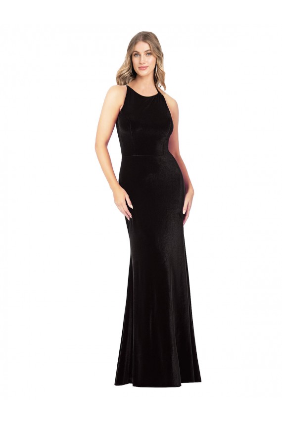 Vintage Velvet High Neck Prom Dress with Strappy Back for Sale