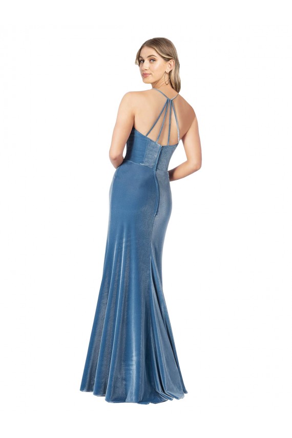 Vintage Velvet High Neck Prom Dress with Strappy Back for Sale