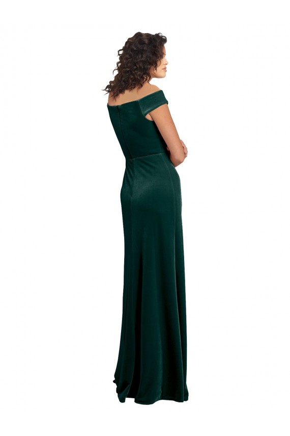 Floor Length Cap Sleeves Long Velvet Prom Dress with High Side Slit for Sale