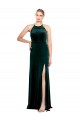 Long Jewel Neck Full Length Velvet Prom Dress with Side Slit for Sale