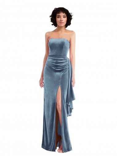 Strapless Velvet Maxi Prom Dress with Draped Skirt for Sale