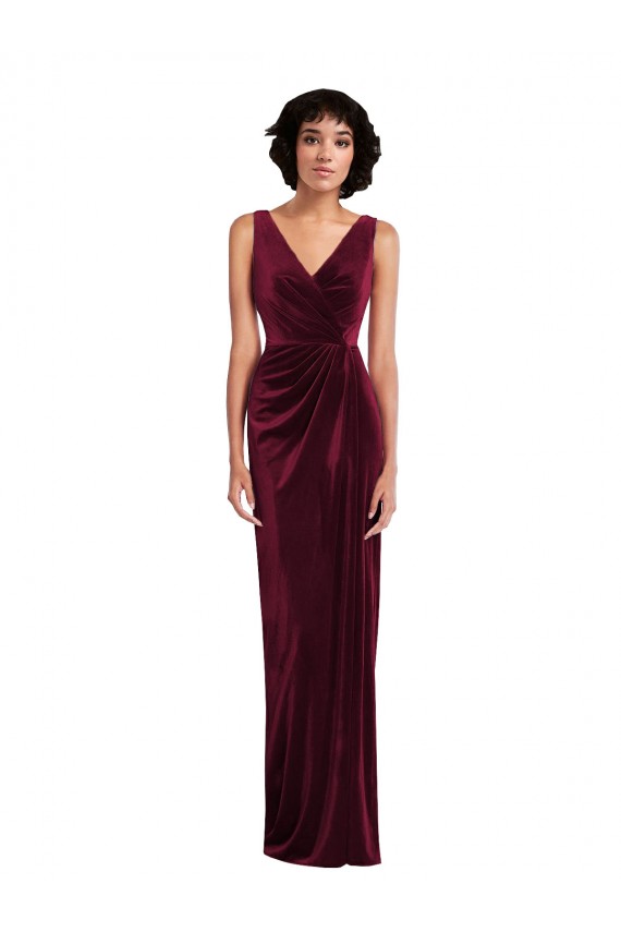 Draped Skirt Faux Wrap Velvet Maxi Prom Dress for Sale