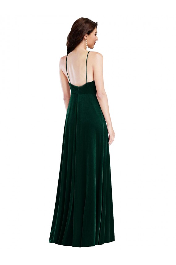 Velvet Halter Maxi Prom Dress with Front Slit & Pockets for Sale