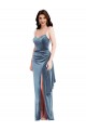 Spaghetti Strap Velvet Maxi Prom Dress with Draped Skirt for Sale