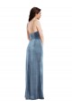 Spaghetti Strap Velvet Maxi Prom Dress with Draped Skirt for Sale