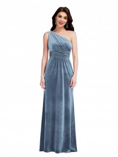 One Shoulder Draped Velvet Maxi Prom Dress for Sale