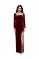 Sleek Square Neck Spaghetti Straps Velvet Prom Dress with Side Slit for Sale