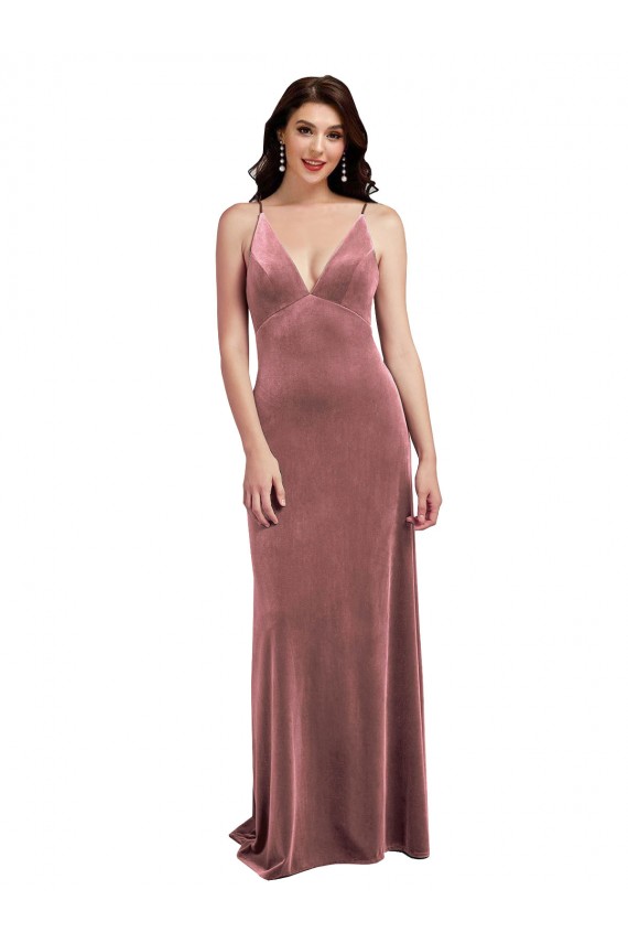 Low Scoop Back Long V-Neck Velvet Slip Prom Dress for Sale