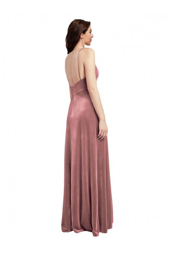 Low Scoop Back Long V-Neck Velvet Slip Prom Dress for Sale