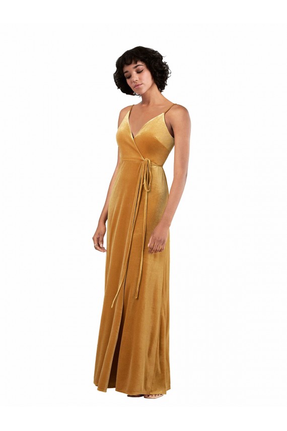 Romantic Velvet Floor Length Prom Dress with Wrap Detail for Sale