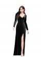 Long Sleeves Velvet Prom Dress with V-Neckline and Thigh Slit for Sale