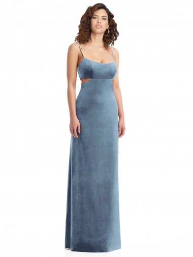 Spaghetti Strap Long Full Length Velvet Maxi Prom Dress for Sale