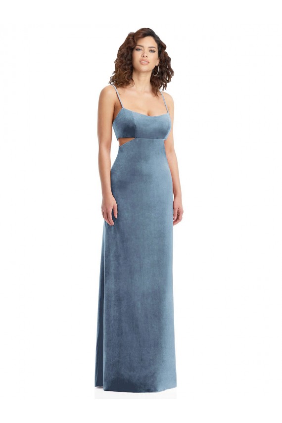 Spaghetti Strap Long Full Length Velvet Maxi Prom Dress for Sale