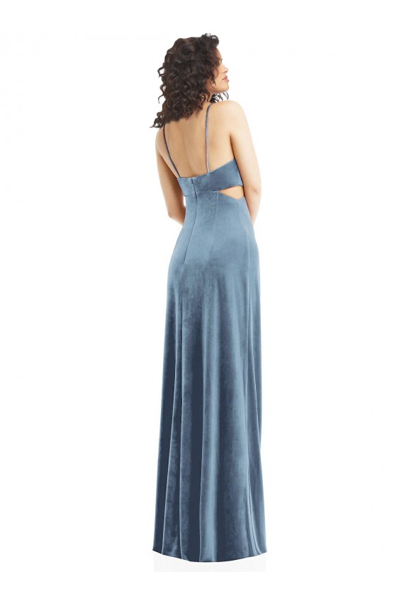 Spaghetti Strap Long Full Length Velvet Maxi Prom Dress for Sale