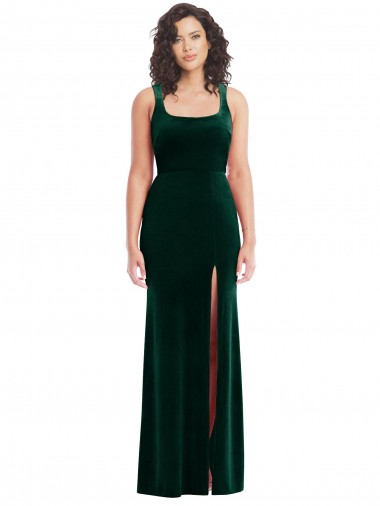 Square Neck Long Velvet Maxi Prom Dress for Sale
