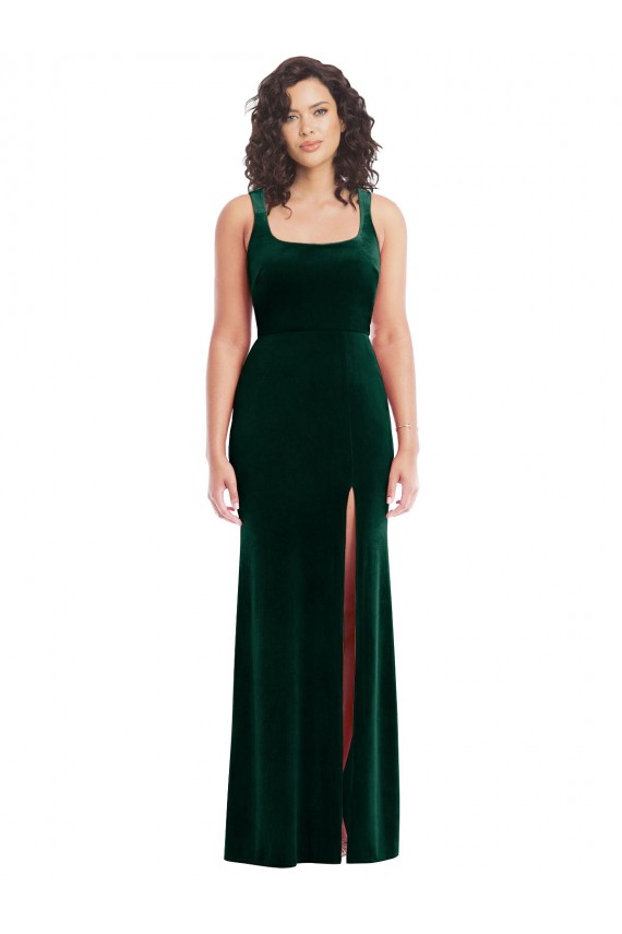 Square Neck Long Velvet Maxi Prom Dress for Sale