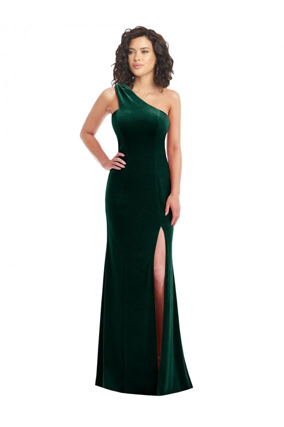One Shoulder Velvet Trumpet Prom Dress with Front Slit for Sale