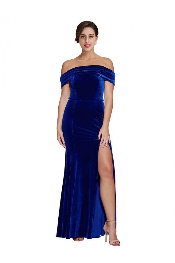 Full Length Long Velvet Prom Dress with Side Split for Sale