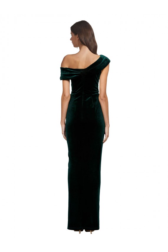 Long Asymmetric Neckline Ruched Velvet Prom Dress for Sale