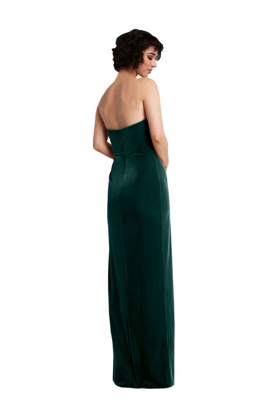 Scooped Strapless Long Velvet Prom Dress with Daring Side Slit for Sale